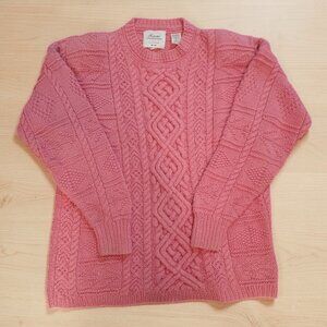 Compagnie Internationale Express Pink Sweater Handknitted Cable Knit Wmns XS